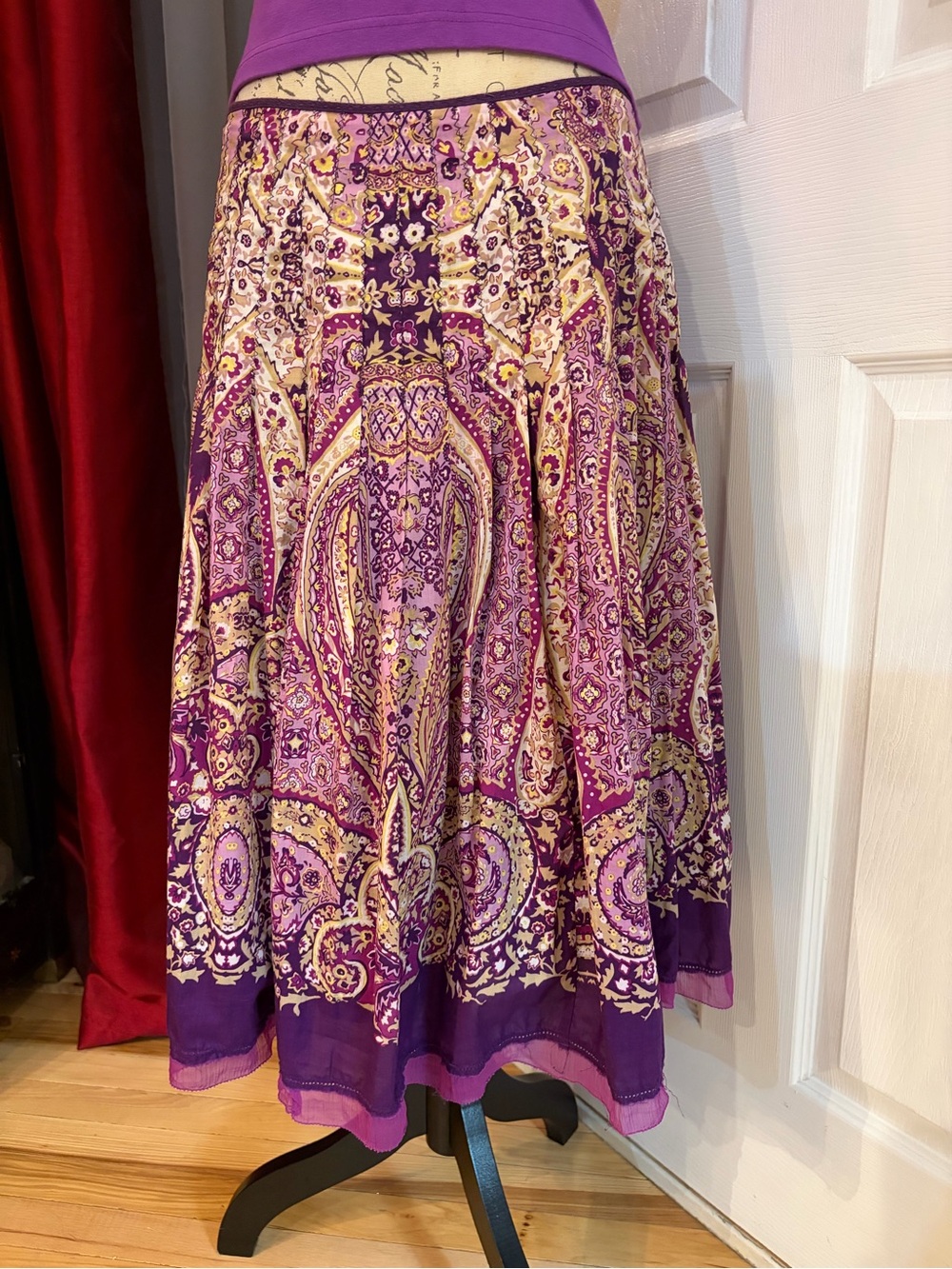 Alfani Purple Paisley/Floral A-Line Midi Layered Skirt - Picture 5 of 9